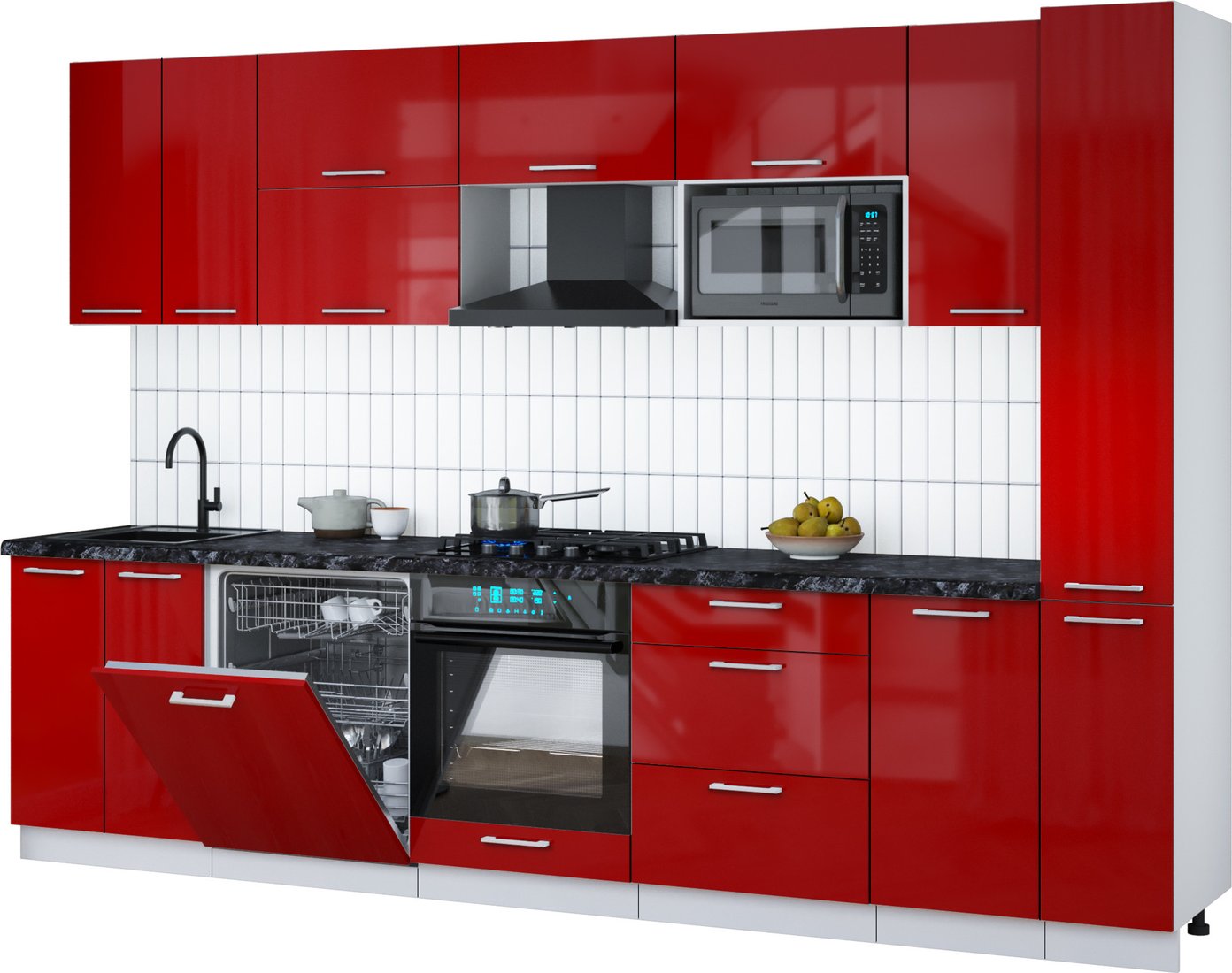 

Готовая кухня Интерлиния Мила Gloss 3.1-ПМ2 (красный глянец/красный глянец/кастилло темный)