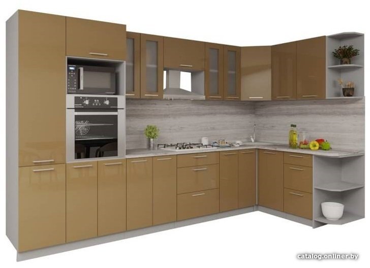 Готовая кухня Интерлиния Мила Gloss 1.68x3.4 правая (капучино)