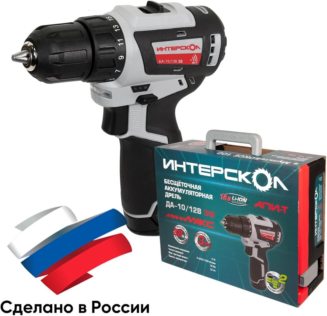 Дрель-шуруповерт Интерскол ДА-10/12В 38 757.3.2.46 (с 2-мя АКБ, кейс)