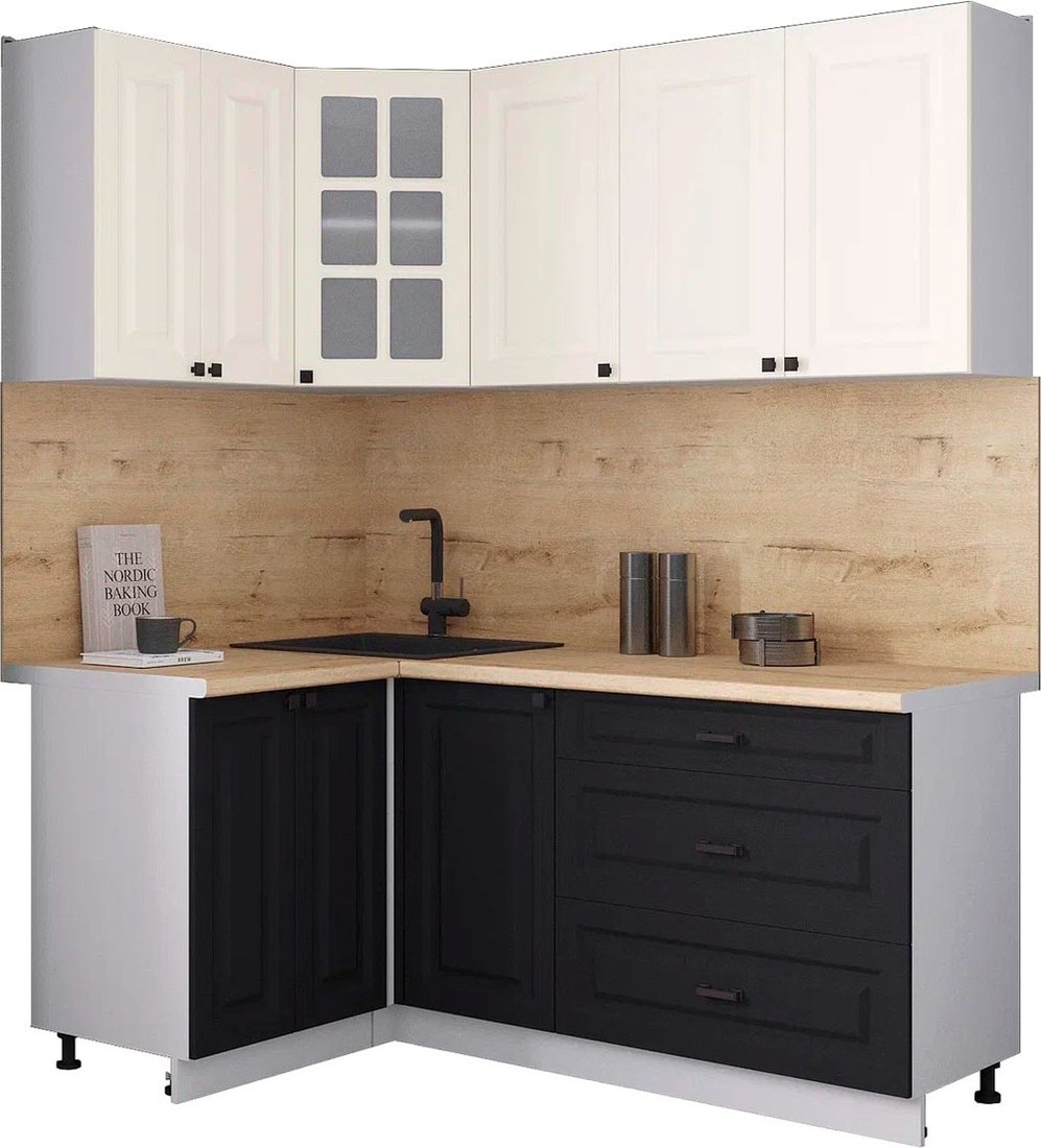 

Готовая кухня Интерлиния Мила Деко 1.2x1.8 (черный/белый/дуб бунратти)