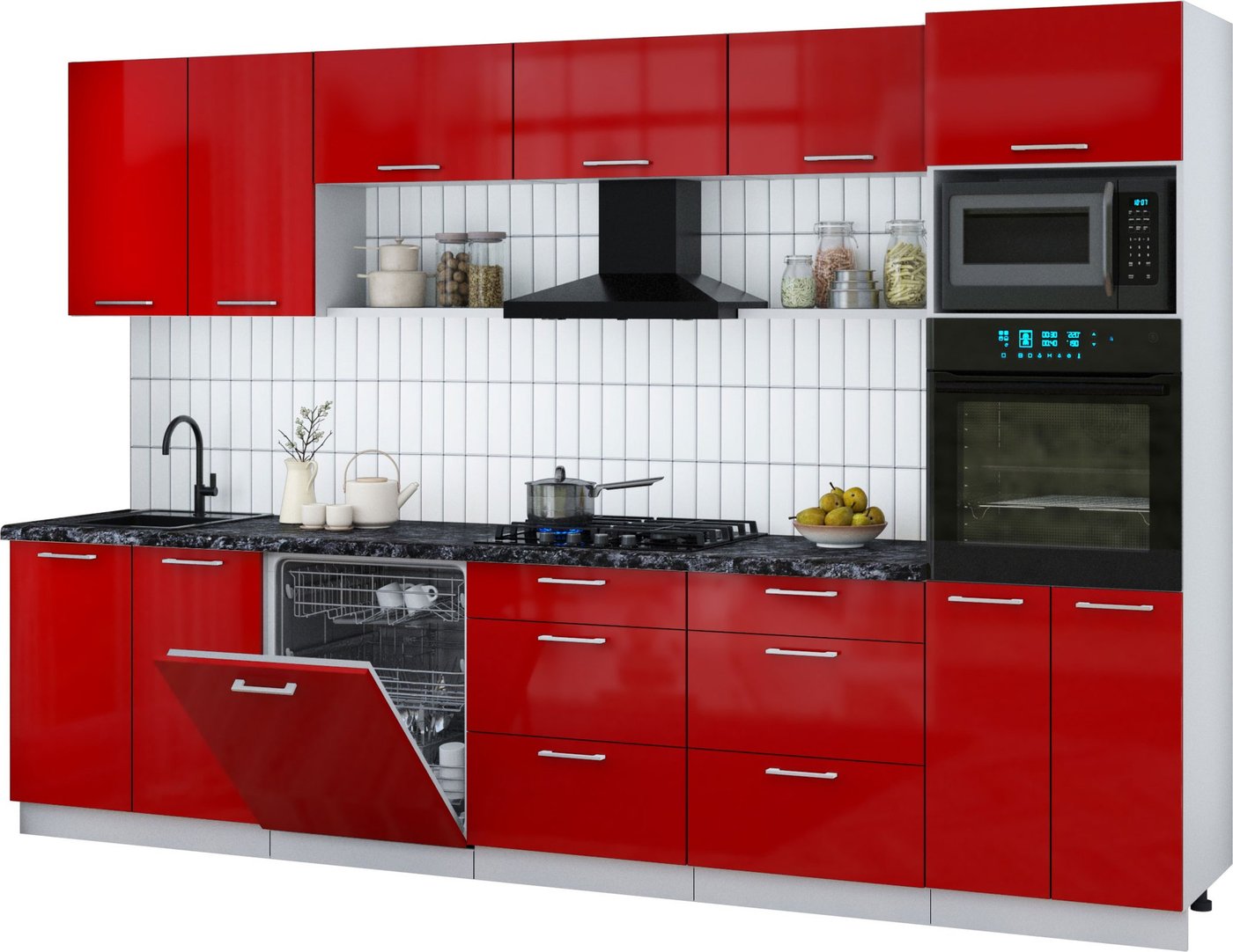 

Готовая кухня Интерлиния Мила Gloss 3.2-ПМ1 (красный глянец/красный глянец/кастилло темный)