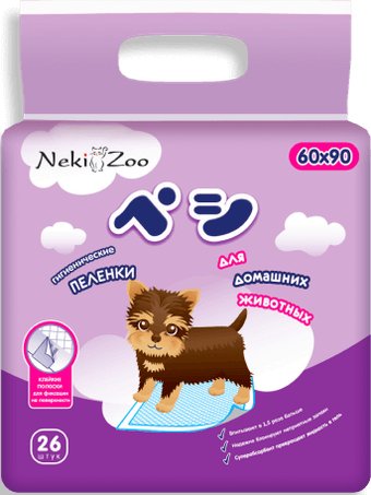 Одноразовая пеленка NekiZoo Пеленки для домашних животных L 60х90 см 26 шт