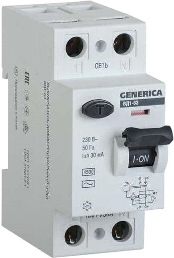 

Устройство защитного отключения Generica ВД1-63 2Р 40А 30мА MDV15-2-040-030