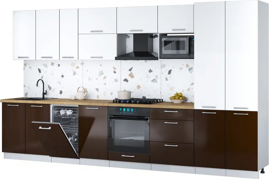 

Готовая кухня Интерлиния Мила Gloss 3.7-ПМ4 (шоколад глянец/белый/дуб бунратти)