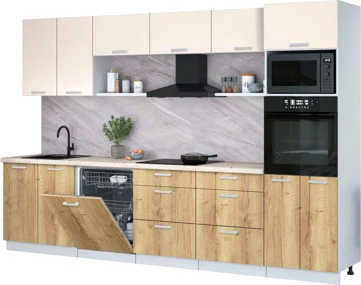 

Готовая кухня Интерлиния Мила Лайт 3.2-ПМ1 (персидский жемчуг/дуб золотой/бискайская сосна)