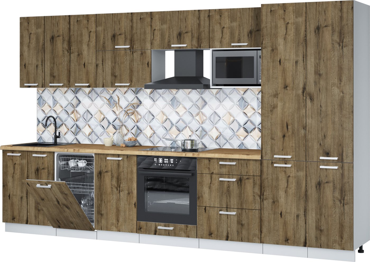 

Готовая кухня Интерлиния Мила Лайт 3.5-ПМ4 (дуб веллингтон/дуб веллингтон/дуб бунратти)