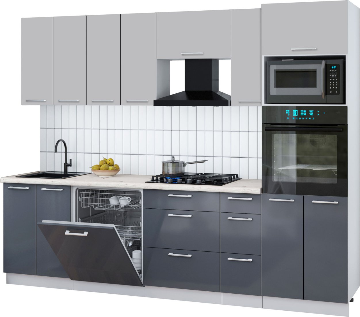 

Готовая кухня Интерлиния Мила Gloss 2.7-ПМ1 (асфальт глянец/грей/бискайская сосна)