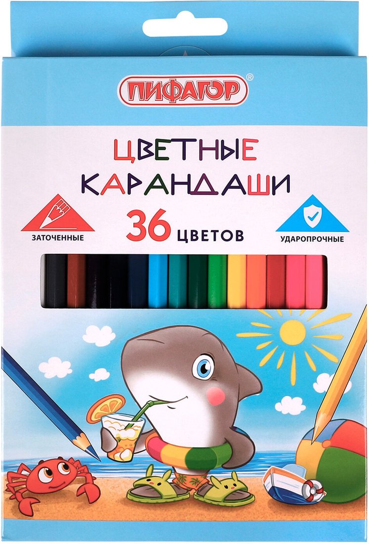 

Набор цветных карандашей Пифагор Веселые акулята 181819 (36цв)