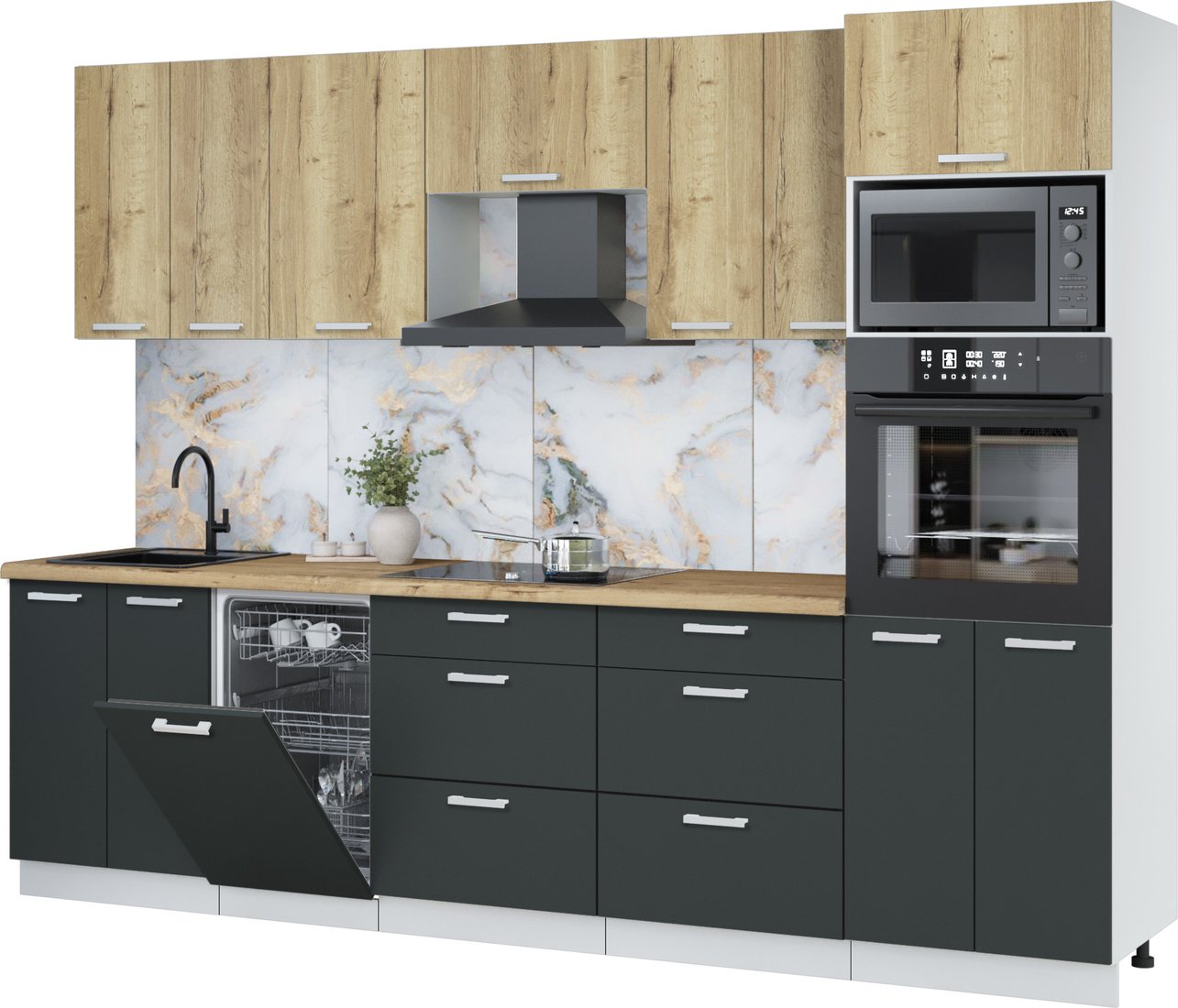 

Готовая кухня Интерлиния Мила Лайт 2.85-ПМ3 (дуб золотой/антрацит/дуб бунратти)