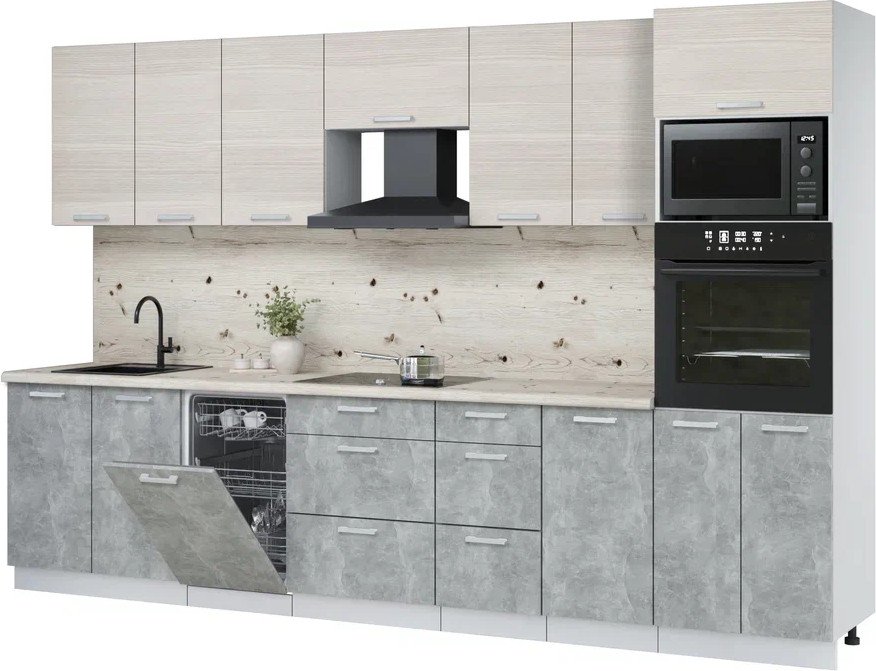 

Готовая кухня Интерлиния Мила Лайт 3.25-ПМ3 (вудлайн кремовый/бетон/бискайская сосна)