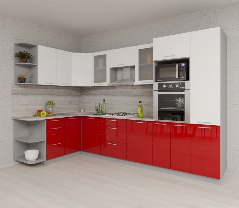 

Готовая кухня Интерлиния Мила Gloss 1.68x3.2 левая (белый-красный)