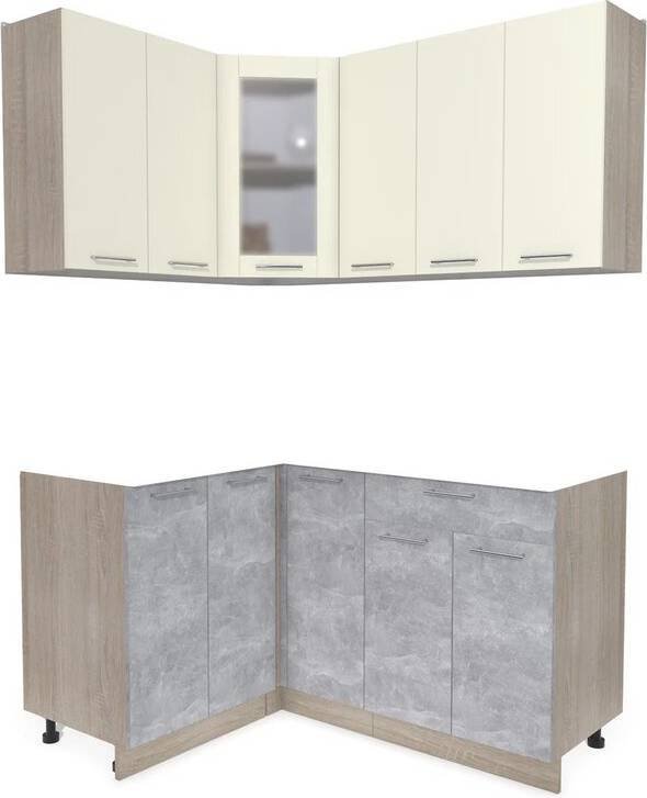 

Готовая кухня Интерлиния Мила 12x15 без столешницы (ваниль/бетон)