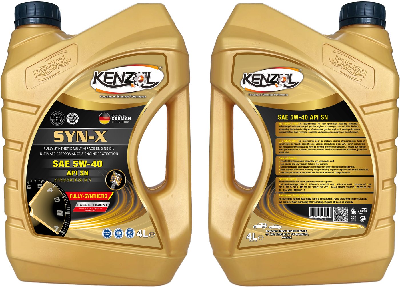 

Моторное масло Kenzol Syn-X SAE 5W-40 API SN 4л