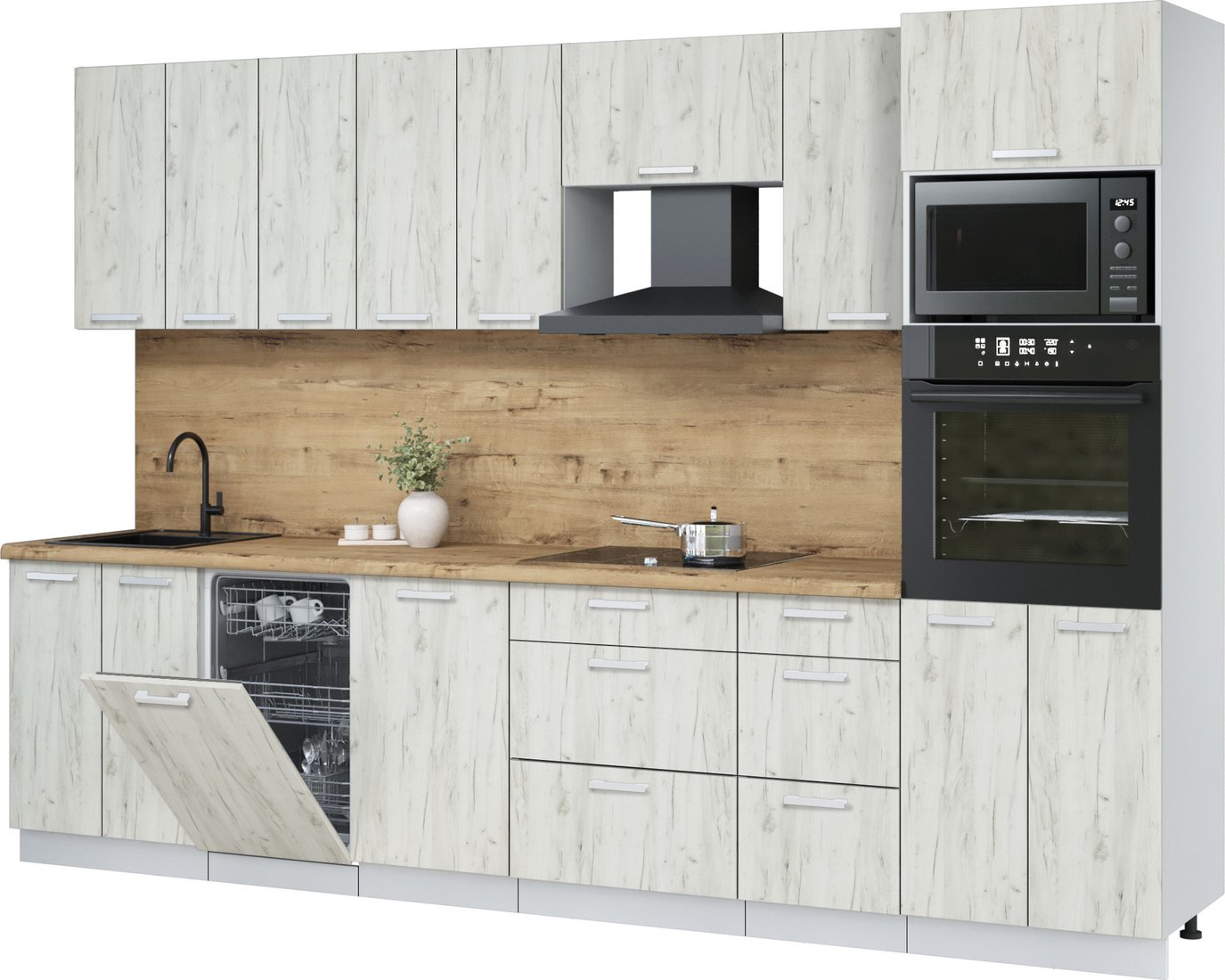 

Готовая кухня Интерлиния Мила Лайт 3.1-ПМ3 (дуб белый/дуб белый/дуб бунратти)