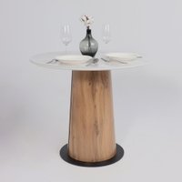 Кухонный стол Lepremo AV 2317 МДФ+керамика 900 (белый глянцевый Carla Larkin/черный+HPL дуб вотан)