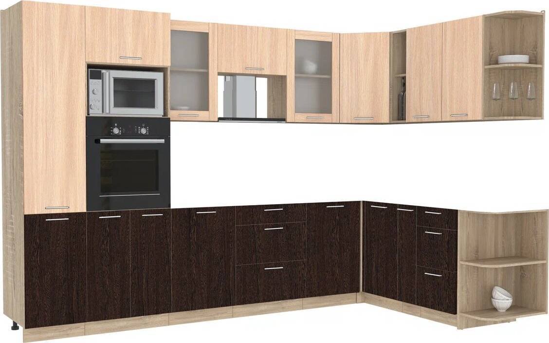 

Готовая кухня Интерлиния Мила 1.88x3.2 правая без столешницы (дуб молочный/дуб венге)