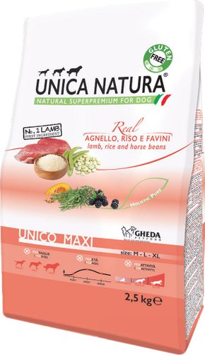 Unica Natura Unico Maxi с ягненком, рисом, конскими бобами 2.5 кг