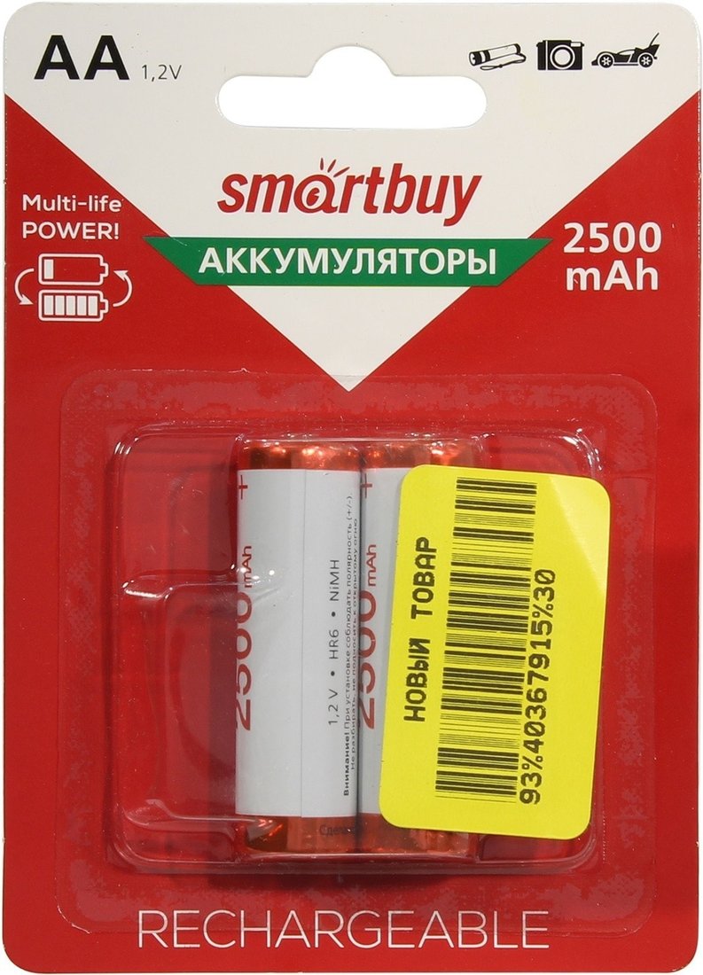 

Аккумулятор SmartBuy AA 2500mAh 2 шт. SBBR-2A02BL2500