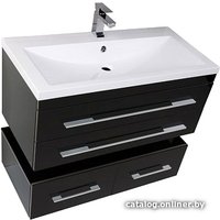 Aquanet Тумба с умывальником Верона 100 (черный, подвесная, 2 ящика)