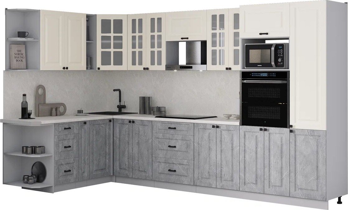 

Готовая кухня Интерлиния Мила Деко 1.88x3.4 LV (керамика/белый/опал светлый)