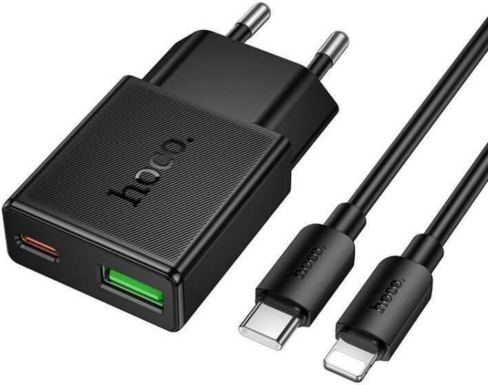 Сетевое зарядное Hoco N73 Lightning (черный)