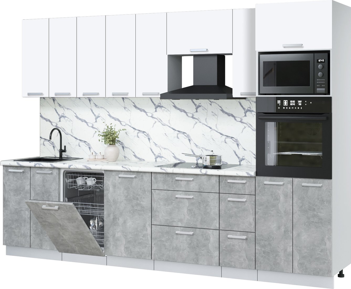 

Готовая кухня Интерлиния Мила Лайт 3.0-ПМ3 (белый платинум/бетон/белый гранит)