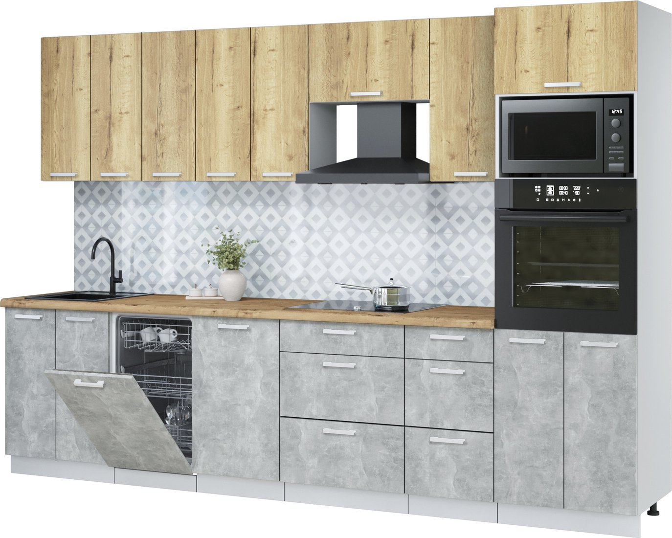 

Готовая кухня Интерлиния Мила Лайт 3.1-ПМ3 (дуб золотой/бетон/дуб бунратти)