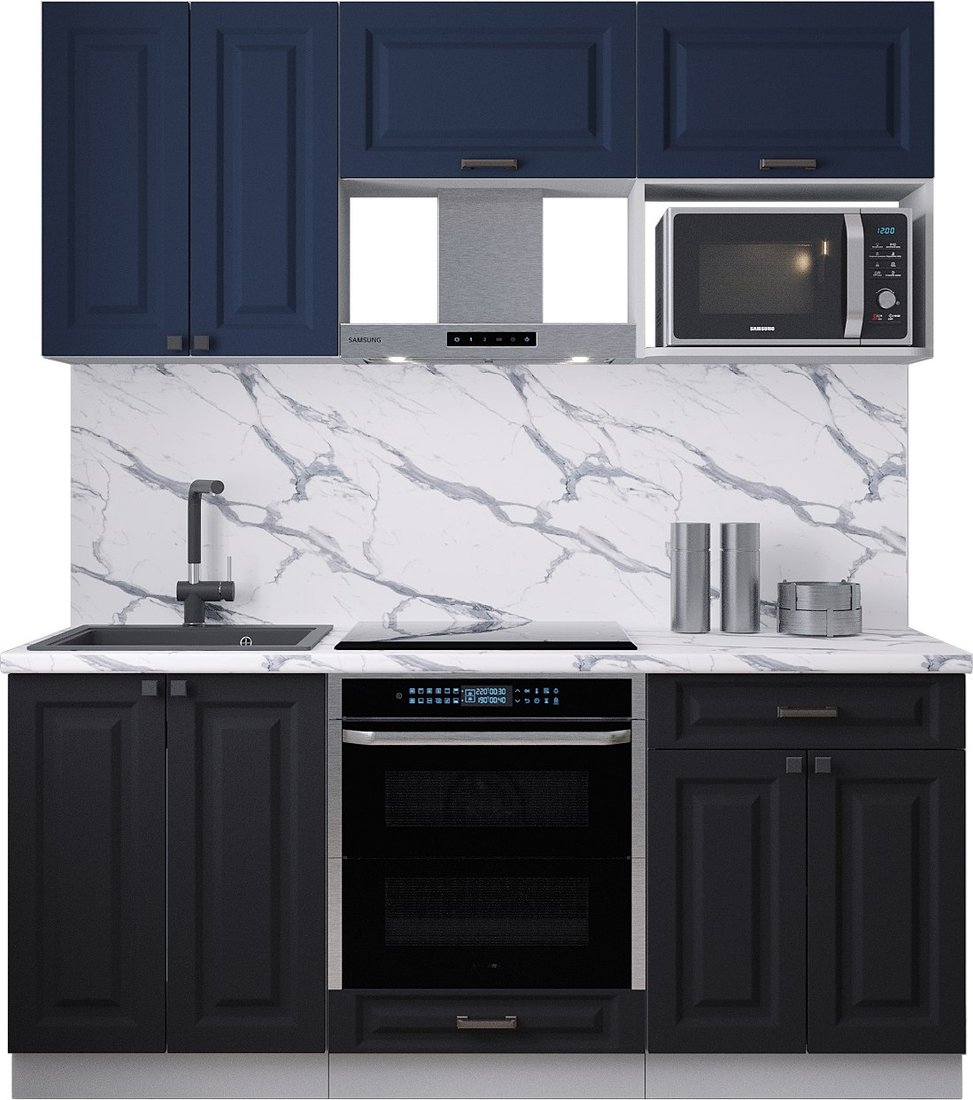 

Готовая кухня Интерлиния Мила Деко 1.8 (черный/индиго/белый гранит)