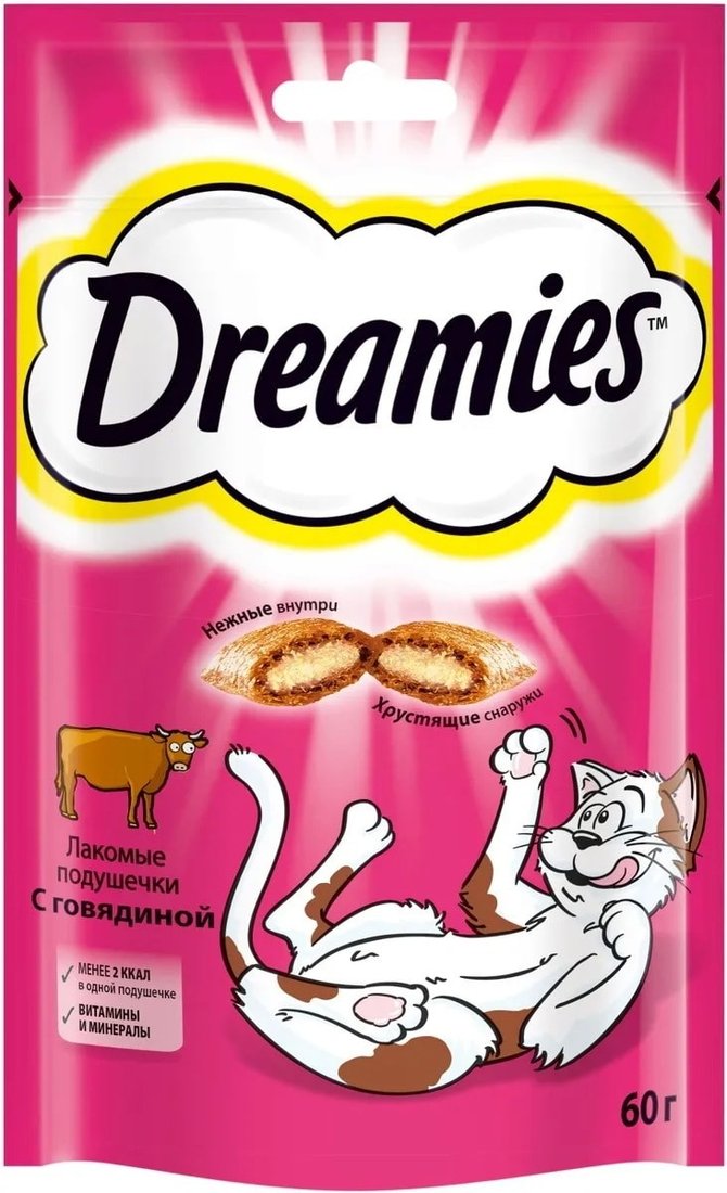 

Лакомство для кошек Dreamies лакомые подушечки с говядиной 60 г