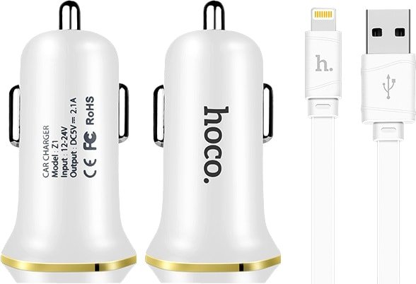 

Автомобильное зарядное Hoco Z1 Lightning (белый)