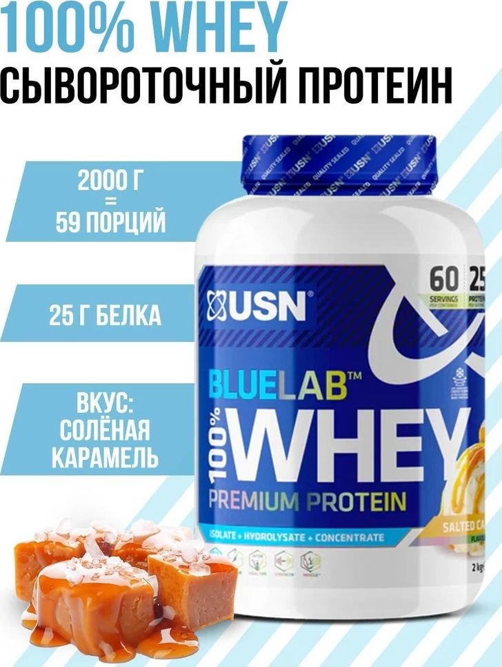 

Протеин сывороточный (концентрат) USN BlueLab 100% Whey (908г, соленая карамель)