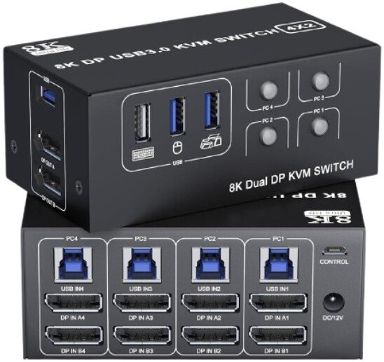 KVM переключатель USBTOP 4x2 DisplayPort v1.4 - 8K 60Гц / 4K 120Гц 559647