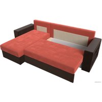 Угловой диван Лига диванов Дубай лайт левый (микровельвет коралловый/коричневый)