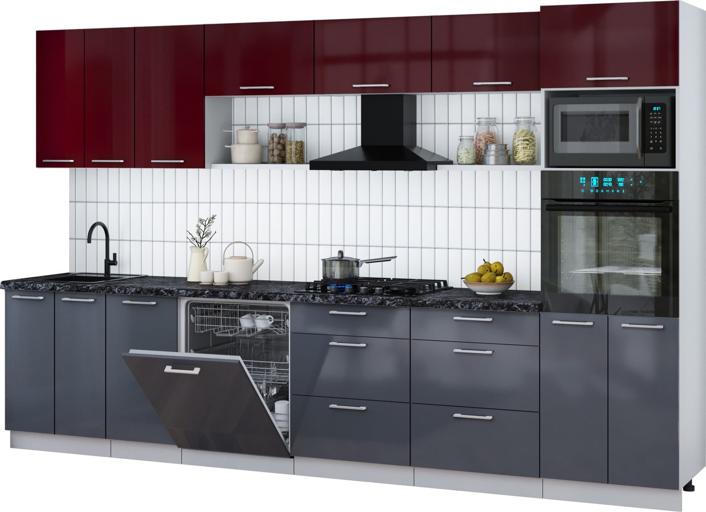 

Готовая кухня Интерлиния Мила Gloss 3.4-ПМ1-2 (асфальт глянец/бордовый глянец/кастилло темный)