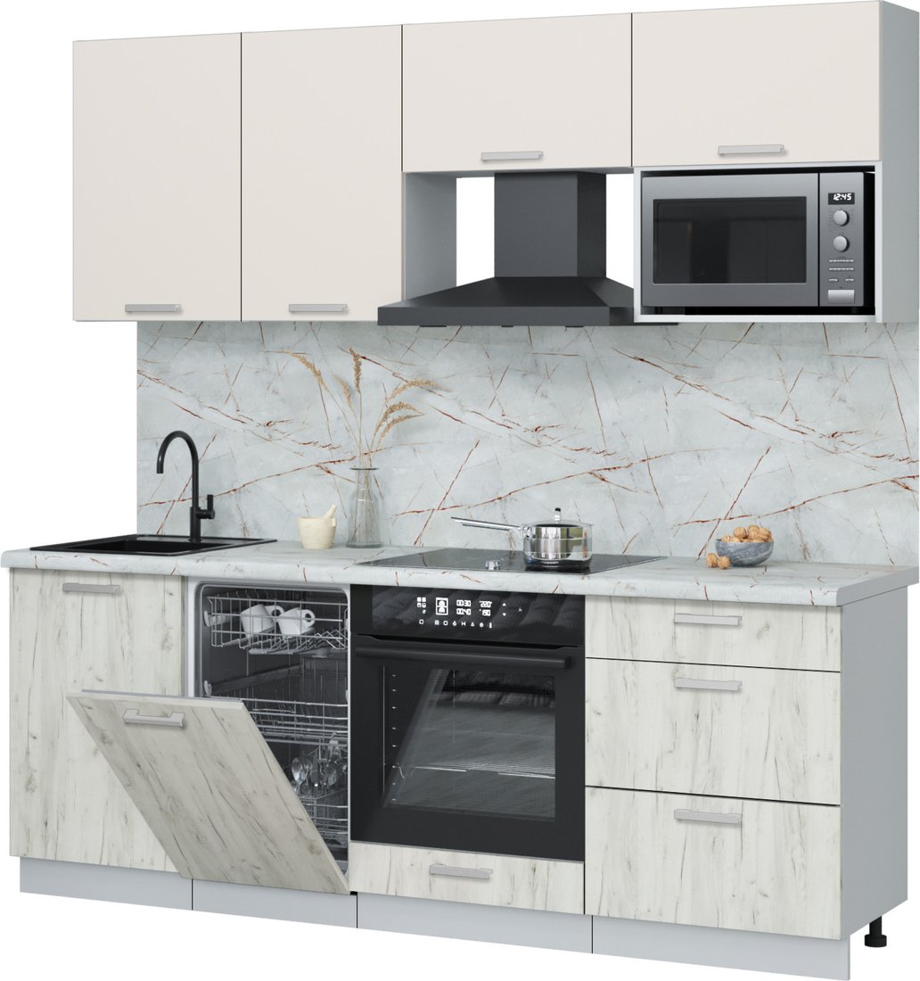 

Готовая кухня Интерлиния Мила Лайт 2.15-ПМ4 (персидский жемчуг/дуб белый/серый каспий)