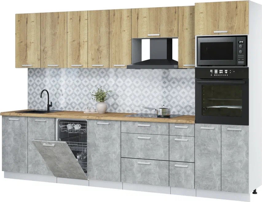 

Готовая кухня Интерлиния Мила Лайт 3.2-ПМ3 (дуб золотой/бетон/дуб бунратти)