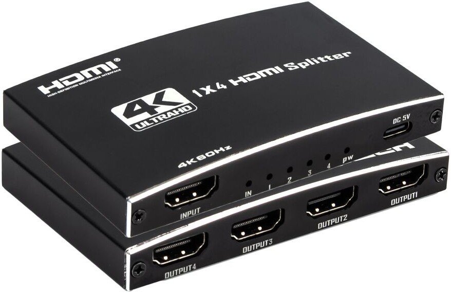 

Разветвитель USBTOP 1x4 HDMI 2.0 PRO UltraHD 4K 60Гц, 18.5 Гбит/c 559405 (черный)