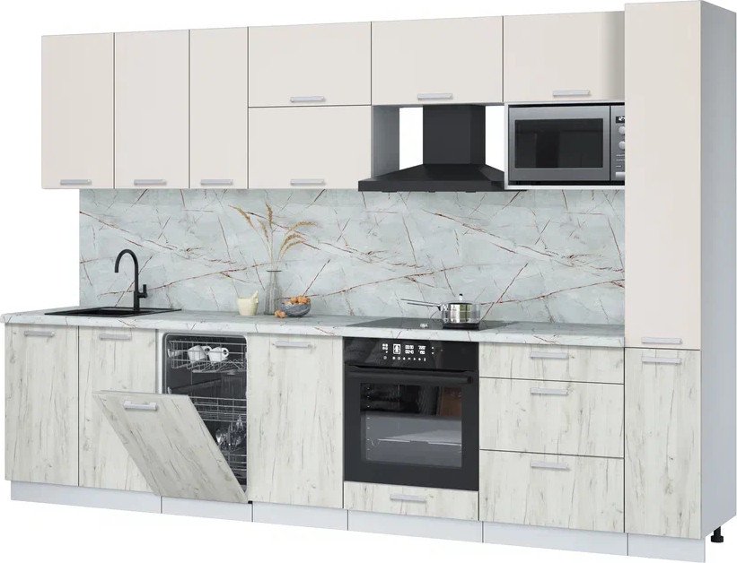 

Готовая кухня Интерлиния Мила Лайт 3.2-ПМ4 (персидский жемчуг/дуб белый/серый каспий)