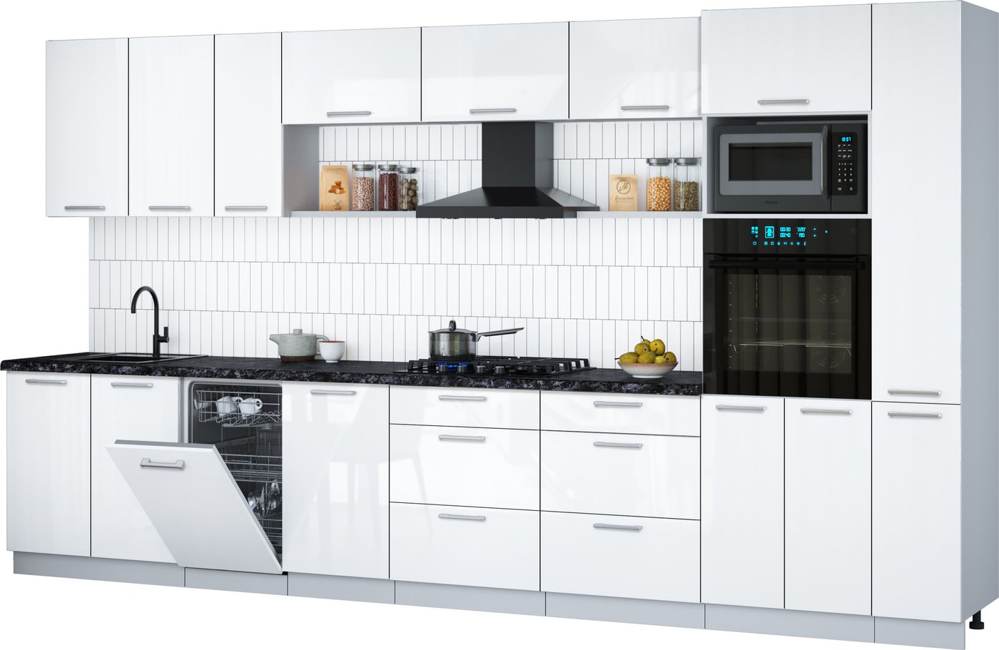 

Готовая кухня Интерлиния Мила Gloss 3.8-ПМ3 (белый глянец/белый глянец/кастилло темный)