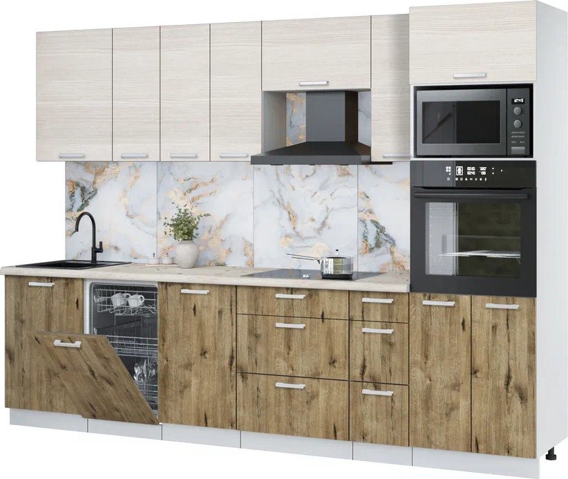 

Готовая кухня Интерлиния Мила Лайт 2.9-ПМ3 (вудлайн кремовый/дуб веллингтон/бискайская сосна)