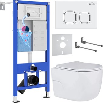 Roxen Porto в комплекте с инсталляцией StounFix Dual Fresh 6 в 1 538465 (кнопка: белый глянец)