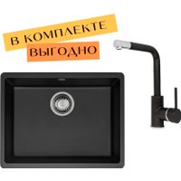 Кухонная мойка Aquasanita Fast SQF 103 + cмеситель Forte 5553 (черный металлик 601)