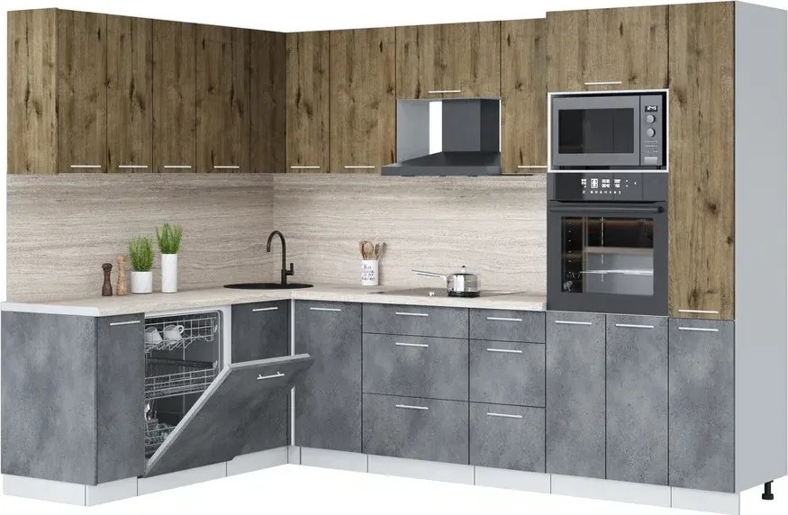 

Готовая кухня Интерлиния Мила Лайт 1.896х2.88 (дуб веллингтон/бетон портленд/травертин серый)