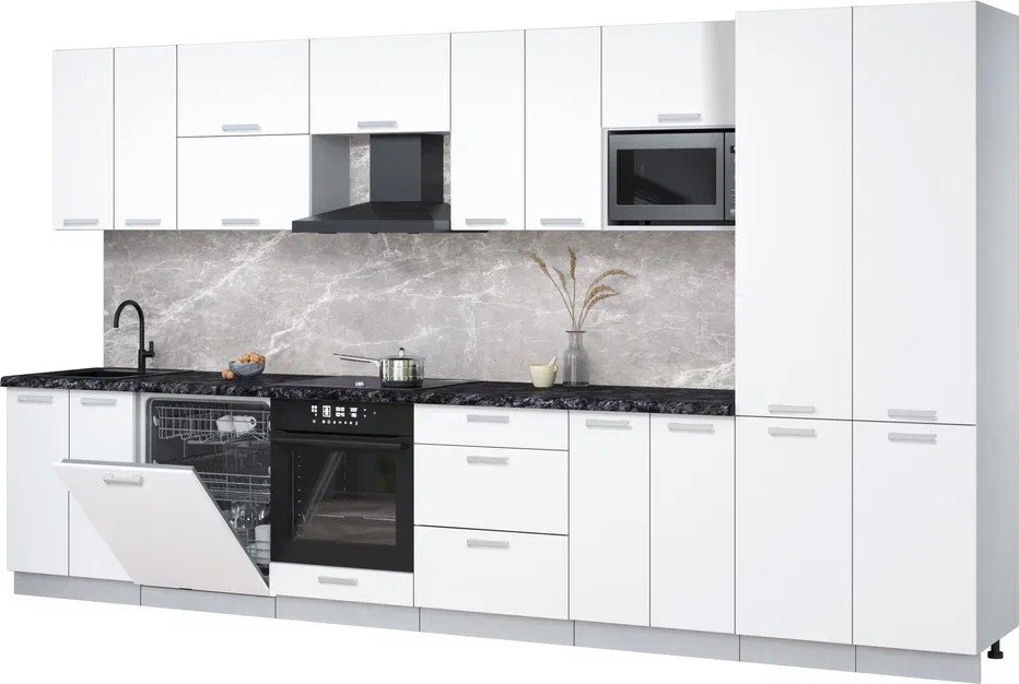 

Готовая кухня Интерлиния Мила Лайт 3.8-ПМ2 (белый платинум/белый платинум/кастилло темный)