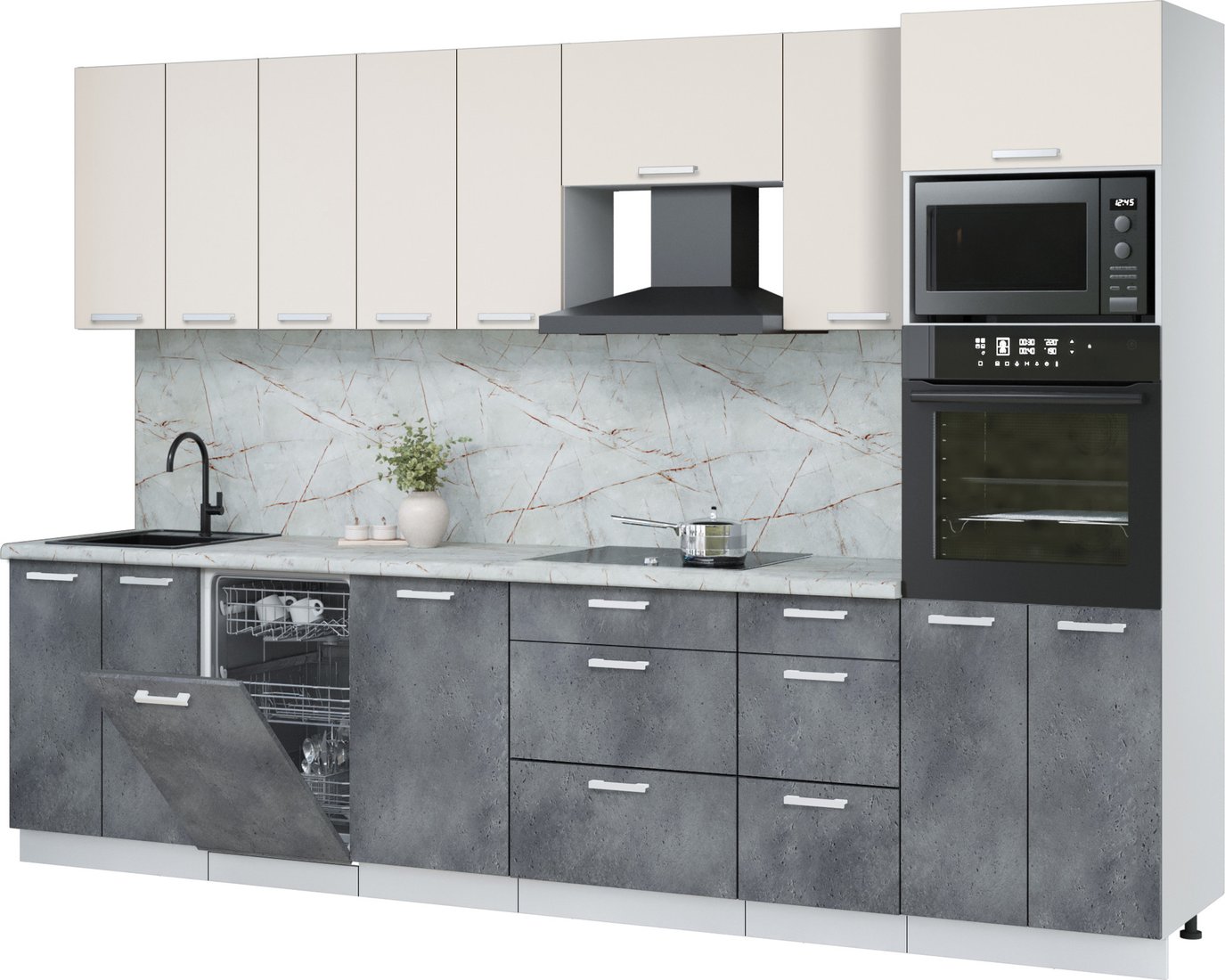 

Готовая кухня Интерлиния Мила Лайт 3.1-ПМ3 (персидский жемчуг/бетон портленд/серый каспий)