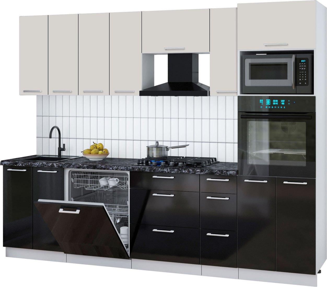 

Готовая кухня Интерлиния Мила Gloss 2.7-ПМ1 (черный глянец/кашемир/кастилло темный)