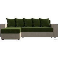 Угловой диван Лига диванов Дубай лайт левый (микровельвет зеленый/бежевый)