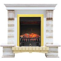 Каминокомплект Смолком Stone Montebello+Fobos FX Brass RB-STD 5BRFX (белый ваниль/патина коричневая)