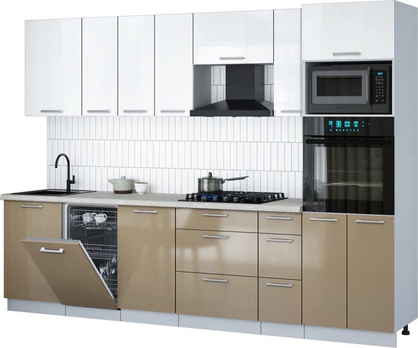 

Готовая кухня Интерлиния Мила Gloss 2.9-ПМ3 (капучино глянец/белый глянец/опал светлый)