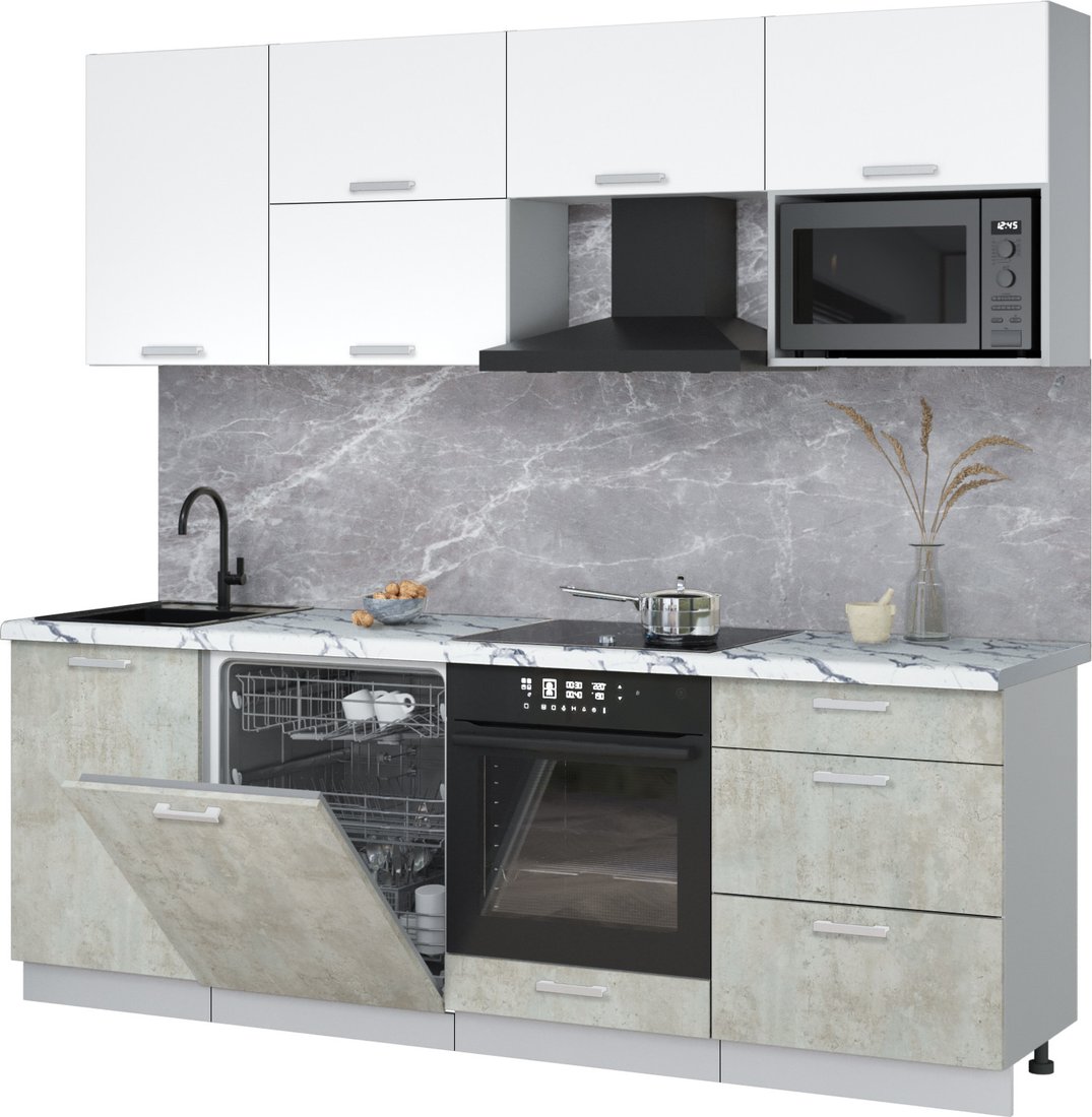 

Готовая кухня Интерлиния Мила Лайт 2.3-ПМ2 (белый платинум/бетон лайт/белый гранит)